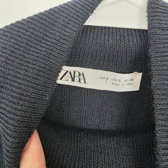 Zara Black Ribbed Fitted Wool Minimalist Quiet Luxury Sweater + Skirt Set Size S - Picture 2 of 9